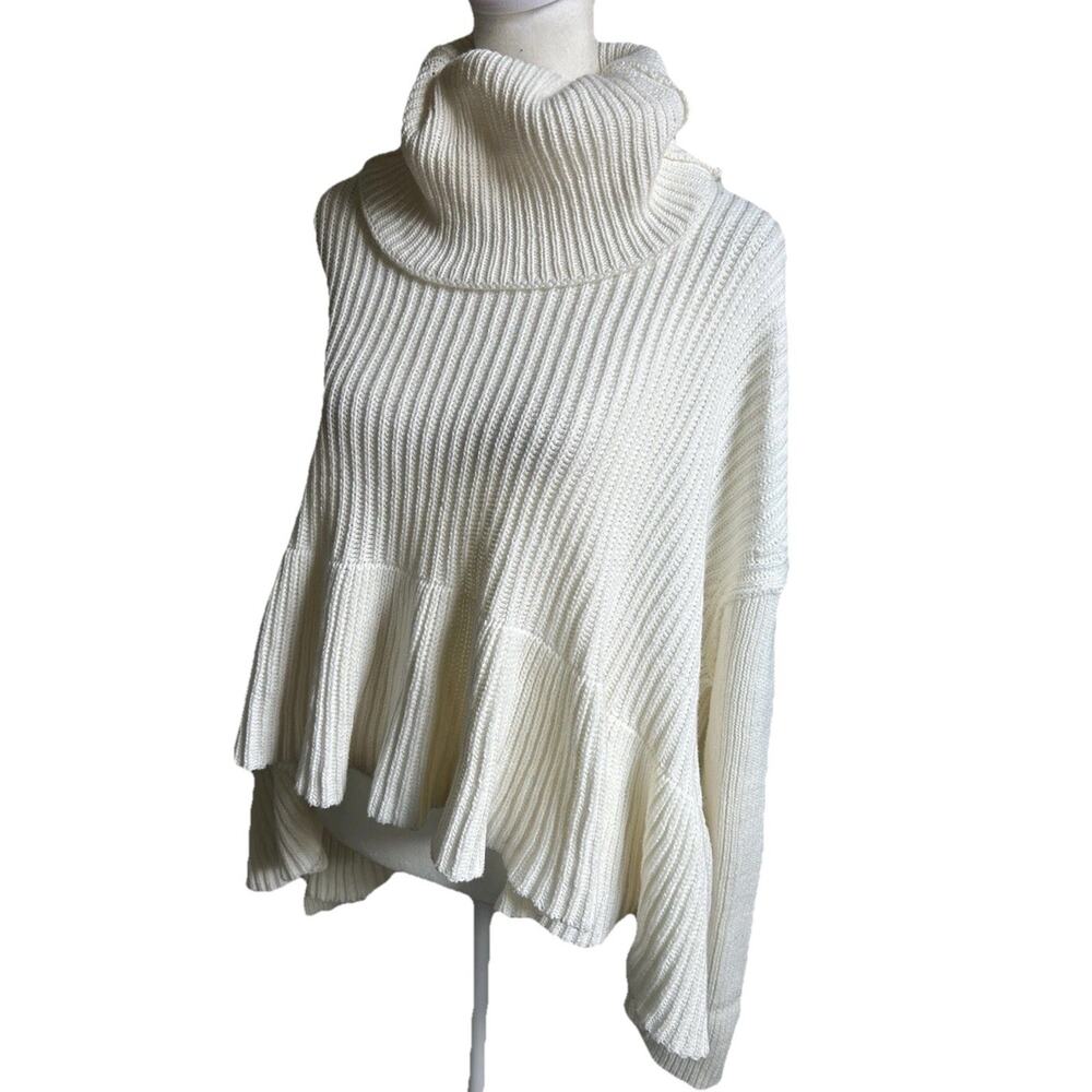 Free People Funnel Neck Sweater Womens XS Cream Oversized Chunky Knit Boho